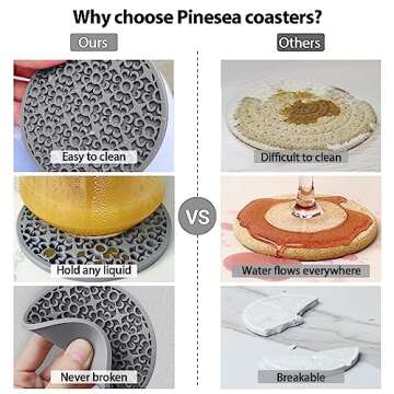 Silicone Coasters for Drinks,Coasters for Coffee Table Set of 6, Reusable Silicone Coasters for Home Office Coffee Bar Table,Rustic Gifts for New Home Friends （Grey）