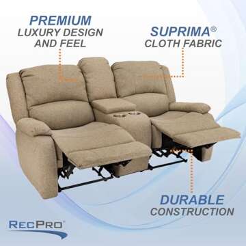 RecPro Charles Double Recliner RV Sofa for Comfort and Style