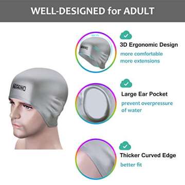 Aegend Solid Silicone Swim Cap, Comfortable Fit Swim Caps Swimming Cap for Men Women Adults Youths, ...