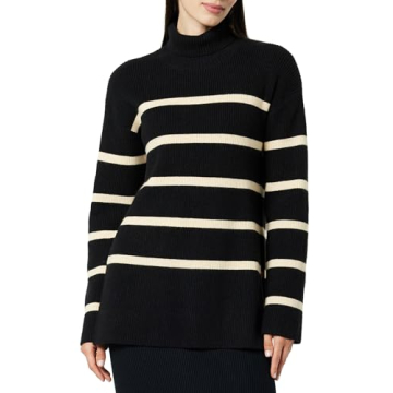 The Drop Women's Camilla Drop Shoulder Turtleneck in Cozy Black/Crème Brulee