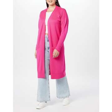 The Drop Women's Daisy Long Cardigan Sweater Rose Pink, XXL, Plus Size