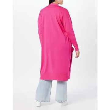 The Drop Women's Daisy Long Cardigan Sweater Rose Pink, XXL, Plus Size