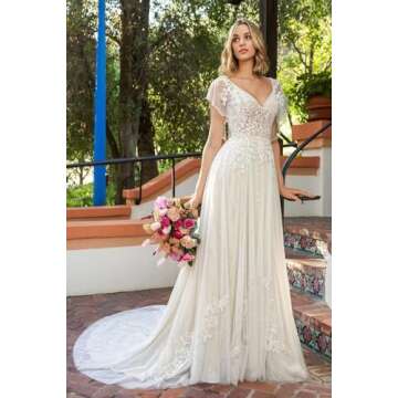 Miao Duo Women's Lace Wedding Dresses 2024 Short Sleeves