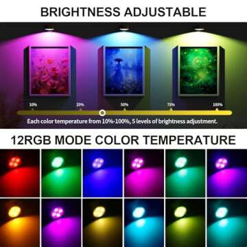 3 Pack Picture Lights for Wall, 13 RGB Color Rechargeable Battery Operated wall lights, Picture Frame lights with 3 Lighting Modes, Wireless Magnetic Painting Light with Remote Control Timer (Golden)