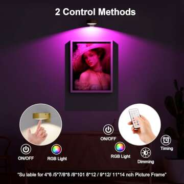 3 Pack Picture Lights for Wall, 13 RGB Color Rechargeable Battery Operated wall lights, Picture Frame lights with 3 Lighting Modes, Wireless Magnetic Painting Light with Remote Control Timer (Golden)