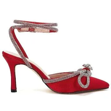 VETASTE Women's Elegant Double Bow Crystal Heels