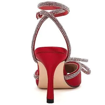 VETASTE Women's Elegant Double Bow Crystal Heels