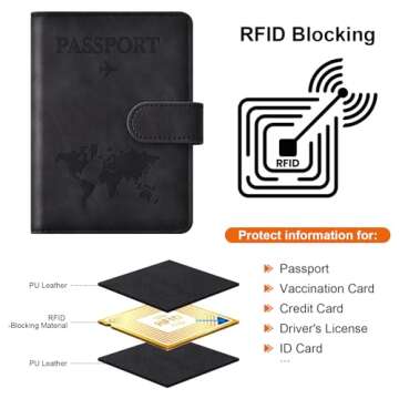 Eoehro Passport Holder for Travel Essentials, Passport Wallet Cover Case for Travel Must Haves Accessories,Passport Book Holders for Women and Men(black)