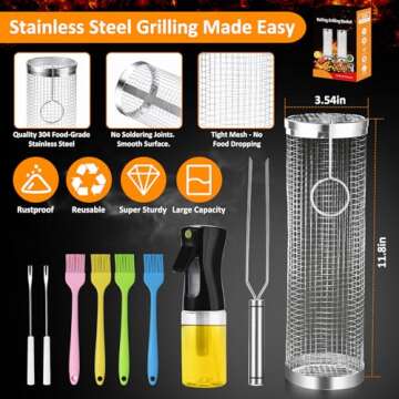 YMXHK Stainless Steel Grill Basket, 2 PCS, Rectangular, BBQ Grill Accessories, Portable, Dishwasher Safe, Oven Safe, for Fish, Shrimp, Meat, Vegetables, Fries