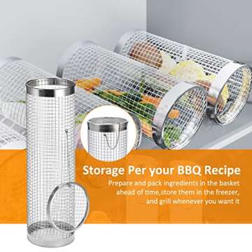 YMXHK Stainless Steel Grill Basket, 2 PCS, Rectangular, BBQ Grill Accessories, Portable, Dishwasher Safe, Oven Safe, for Fish, Shrimp, Meat, Vegetables, Fries