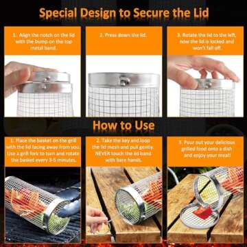 YMXHK Stainless Steel Grill Basket, 2 PCS, Rectangular, BBQ Grill Accessories, Portable, Dishwasher Safe, Oven Safe, for Fish, Shrimp, Meat, Vegetables, Fries