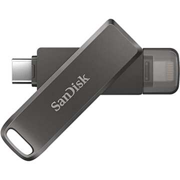 SanDisk 256GB iXpand Flash Drive Luxe for iPhone, iPad, USB Type-C Devices - USB 3.1 for Lightning & Type C Android Ports (NOT Type-A) SDIX70N-256G-GN6NE Bundle with 1 Everything But Stromboli Lanyard