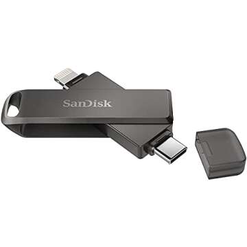 SanDisk 256GB iXpand Flash Drive Luxe for iPhone, iPad, USB Type-C Devices - USB 3.1 for Lightning & Type C Android Ports (NOT Type-A) SDIX70N-256G-GN6NE Bundle with 1 Everything But Stromboli Lanyard