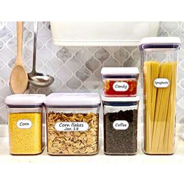 CHUBBIEE Removable Waterproof Food Labels, Write-on Kitchen Labels for POP Food Storage Containers, ...
