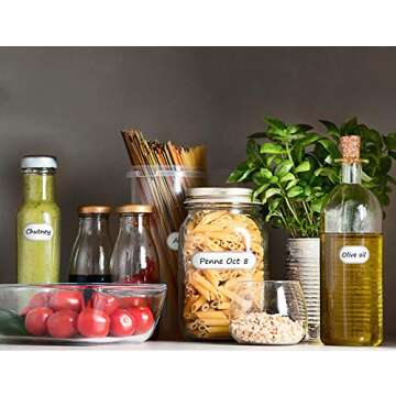 CHUBBIEE Removable Waterproof Food Labels, Write-on Kitchen Labels for POP Food Storage Containers, Jars and Home Organization, Pantry & Spice Sticker, Pack of 64