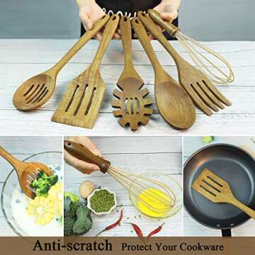 Wooden Cooking Utensils Set,Teak Wood Kitchen Utensils Set, 6 Pcs Wooden Spoons for Cooking Spatula ...