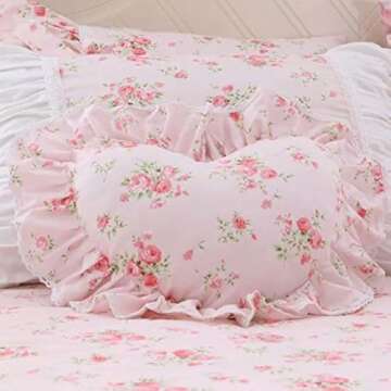 LELVA Floral Ruffle Design Throw Pillow Sham Cushion Pink Heart Decoration Pillow Shaped Sofa Bed Throw Pillows