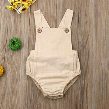doublebabyjoy Newborn Baby 1 Piece Summer Romper Baby Girl Boy Solid Color Romper Sleeveless Backless Jumpsuit Overalls Outfits (Khaki,12-18 Months)