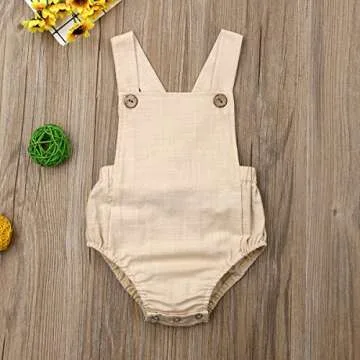 doublebabyjoy Newborn Baby 1 Piece Summer Romper Baby Girl Boy Solid Color Romper Sleeveless Backless Jumpsuit Overalls Outfits (Khaki,12-18 Months)