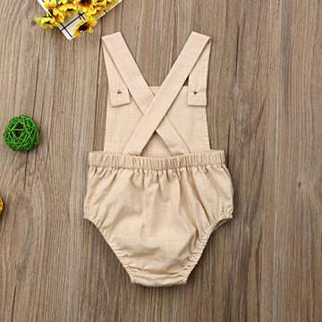 doublebabyjoy Newborn Baby 1 Piece Summer Romper Baby Girl Boy Solid Color Romper Sleeveless Backless Jumpsuit Overalls Outfits (Khaki,12-18 Months)