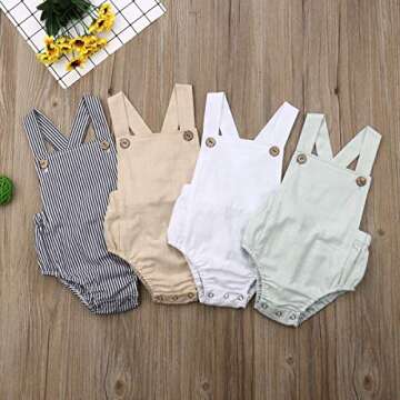 doublebabyjoy Newborn Baby 1 Piece Summer Romper Baby Girl Boy Solid Color Romper Sleeveless Backless Jumpsuit Overalls Outfits (Khaki,12-18 Months)