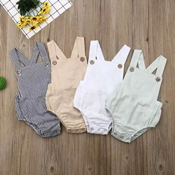 doublebabyjoy Newborn Baby 1 Piece Summer Romper Baby Girl Boy Solid Color Romper Sleeveless Backless Jumpsuit Overalls Outfits (Khaki,12-18 Months)