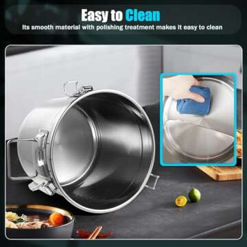 6L/1.31gal Stainless Steel Airtight Canister, Food Storage Canisters with Airtight Lid&Locking Clamp, Rice Cereal Grain Canisters Container, Storager Bucket for Flour, Coffee Bean, Sugar, Cookie, Milk