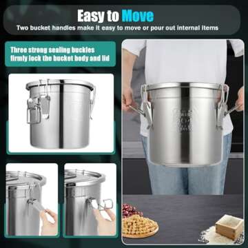 6L/1.31gal Stainless Steel Airtight Canister, Food Storage Canisters with Airtight Lid&Locking Clamp, Rice Cereal Grain Canisters Container, Storager Bucket for Flour, Coffee Bean, Sugar, Cookie, Milk