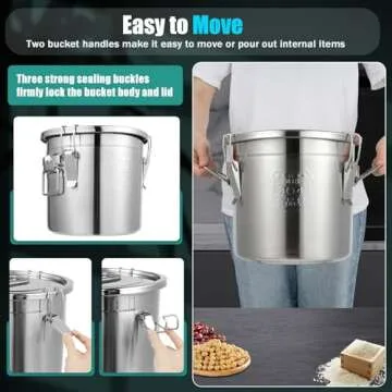 6L/1.31gal Stainless Steel Airtight Canister, Food Storage Canisters with Airtight Lid&Locking Clamp, Rice Cereal Grain Canisters Container, Storager Bucket for Flour, Coffee Bean, Sugar, Cookie, Milk