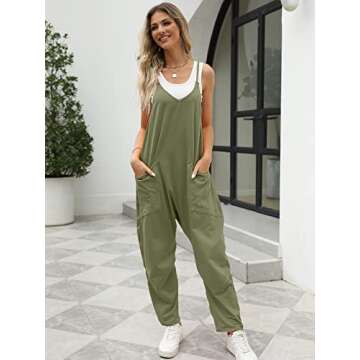 Trendy Queen Jumpsuits for Women Casual Summer Onesie Rompers Sleeveless Loose Baggy Overalls Jumpers, ArmyGreen, M
