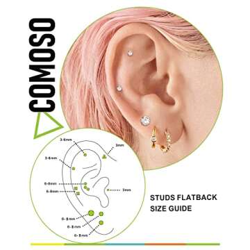 COMOSO 18K Gold Plated S925 Silver Earrings Set - 7 Pairs