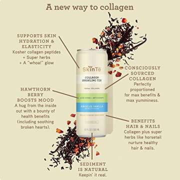 SKINTE Collagen Sparkling Tea Organic Hibiscus Tea with Vanilla | 12 oz (Pack of 12) | Antioxidants ...