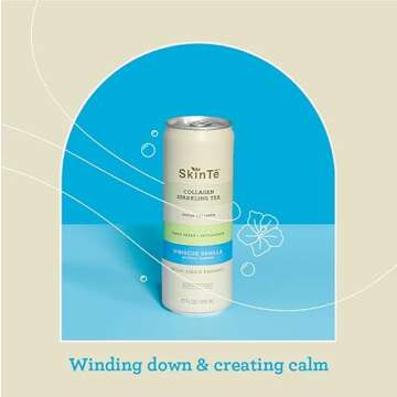 SKINTE Collagen Sparkling Tea Organic Hibiscus Tea with Vanilla | 12 oz (Pack of 12) | Antioxidants and Vitamin C | 3000mg Collagen | Benefits Skin and Mood | Caffeine Free | Zero Added Sugar