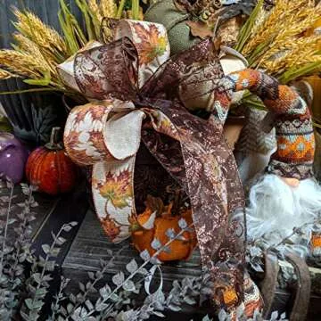 Fall Leaves Wired Ribbon on Natural Burlap 10 Yards