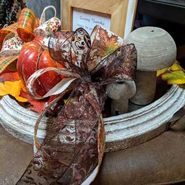 Fall Leaves Wired Ribbon on Natural Burlap 10 Yards