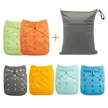 Babygoal Cloth Diaper Covers 6 Pack with Wet Bag for Fitted Diapers and Prefolds with Double Gussets, Adjustable and Reusable for Baby Boys and Girls 6DCF06