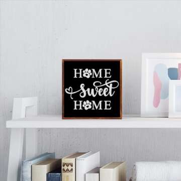 Home Farmhouse Decor Dog Lover Gifts Entryway Foyer Decor Wooden Box Sign for Bathroom Apartment Kitchen Garden Living Room Wood Square Box Sign for Tabletop Bookshelf Tiered Tray Wall Decor