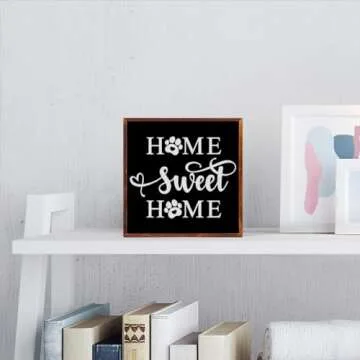 Home Farmhouse Decor Dog Lover Gifts Entryway Foyer Decor Wooden Box Sign for Bathroom Apartment Kitchen Garden Living Room Wood Square Box Sign for Tabletop Bookshelf Tiered Tray Wall Decor