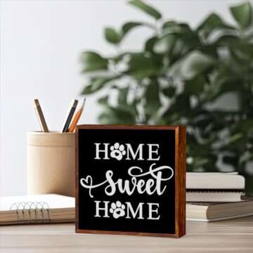 Home Farmhouse Decor Dog Lover Gifts Entryway Foyer Decor Wooden Box Sign for Bathroom Apartment Kitchen Garden Living Room Wood Square Box Sign for Tabletop Bookshelf Tiered Tray Wall Decor