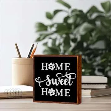 Home Farmhouse Decor Dog Lover Gifts Entryway Foyer Decor Wooden Box Sign for Bathroom Apartment Kitchen Garden Living Room Wood Square Box Sign for Tabletop Bookshelf Tiered Tray Wall Decor
