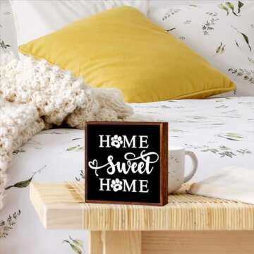 Home Farmhouse Decor Dog Lover Gifts Entryway Foyer Decor Wooden Box Sign for Bathroom Apartment Kitchen Garden Living Room Wood Square Box Sign for Tabletop Bookshelf Tiered Tray Wall Decor