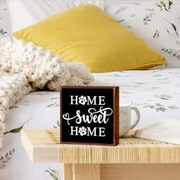 Home Farmhouse Decor Dog Lover Gifts Entryway Foyer Decor Wooden Box Sign for Bathroom Apartment Kitchen Garden Living Room Wood Square Box Sign for Tabletop Bookshelf Tiered Tray Wall Decor