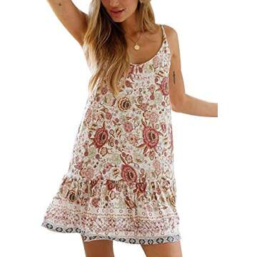 Stylish Womens Boho Floral Printed Summer Mini Dress