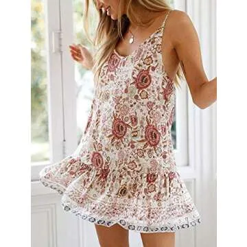 Stylish Womens Boho Floral Printed Summer Mini Dress