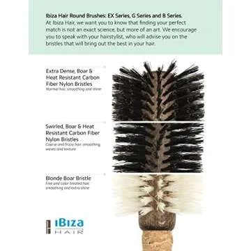 Ibiza Hair Round Boar Bristle Brush (G5-70mm) | Hybrid Swirled Boar & Carbon Fiber Nylon Bristles with Cork Handle | Ideal for Coarse & Frizzy Hair | Adds Texture & Shine for Medium to Long Styles