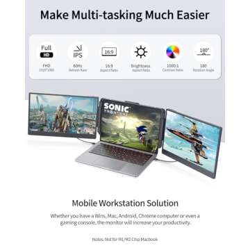 Macsecor Triple Portable Monitor for Laptop, 14.1'' 1080P FHD Dual Laptop Screen Extender USB C HDMI, Plug-Play Laptop Monitor Extender for 13''-17.3'' Laptops, for Mac/Wins/Android/Switch
