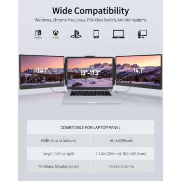 Macsecor Triple Portable Monitor for Laptop, 14.1'' 1080P FHD Dual Laptop Screen Extender USB C HDMI, Plug-Play Laptop Monitor Extender for 13''-17.3'' Laptops, for Mac/Wins/Android/Switch