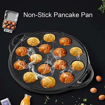 WUWEOT Non-Stick Takoyaki Pan, 1.5" Diameter Pre-Seasoned Cast Iron Octopus Ball Grill