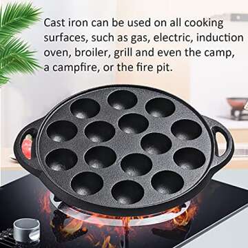 WUWEOT Non-Stick Takoyaki Pan, 1.5" Diameter Pre-Seasoned Cast Iron Octopus Ball Grill