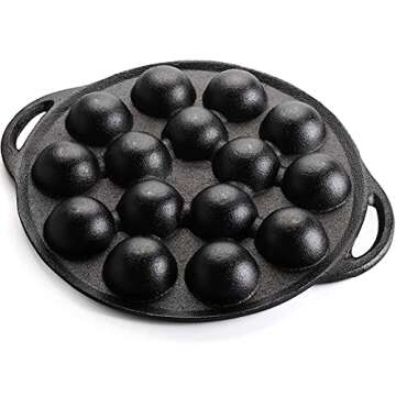 WUWEOT Non-Stick Takoyaki Pan, 1.5" Diameter Pre-Seasoned Cast Iron Octopus Ball Grill